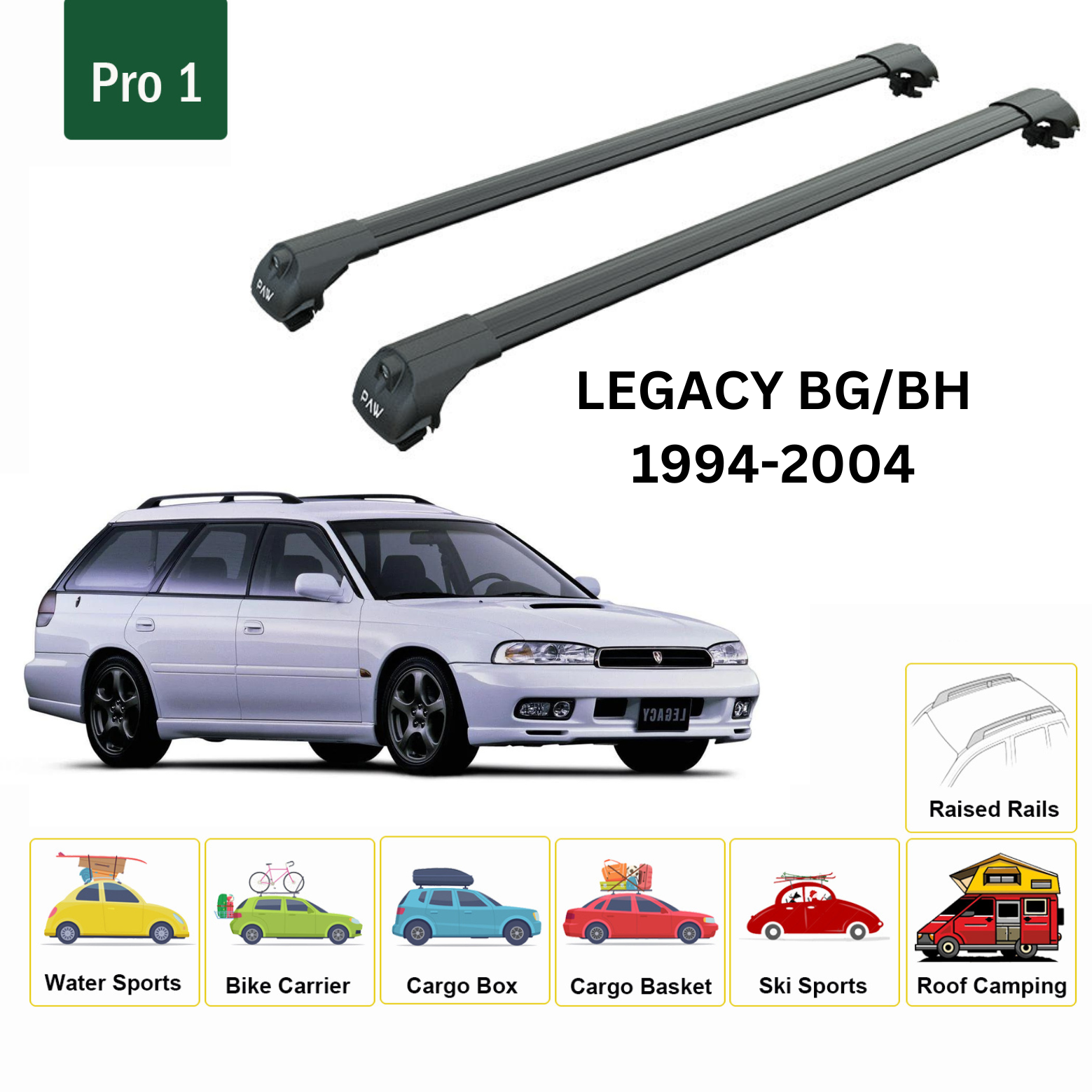 For Subaru Legacy Estate BH 1994-04 Roof Rack Carrier Cross Bars Metal Bracket Raised Rail Alu Black For Subaru Legacy Estate BH 1994-04 Roof Rack Carrier Cross Bars Metal Bracket Raised Rail Alu Black